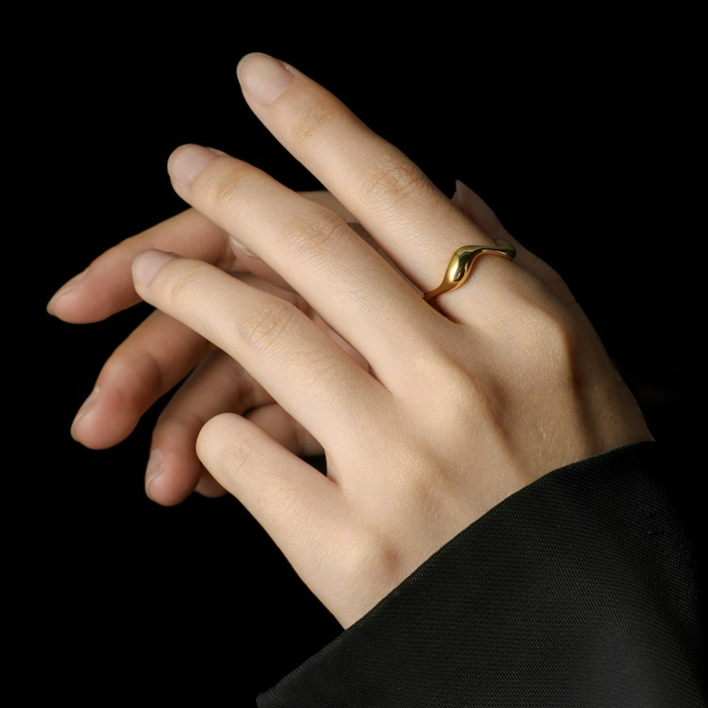 Women's INS Style Minimalist Wave Ring, Golden Open Design